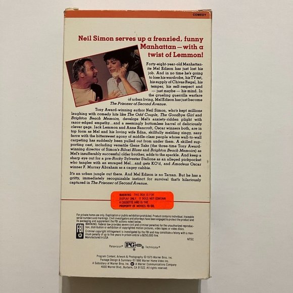 The Prisoner of Second Avenue Jack Lemmon Anne Bancroft VHS - Picture 4 of 4